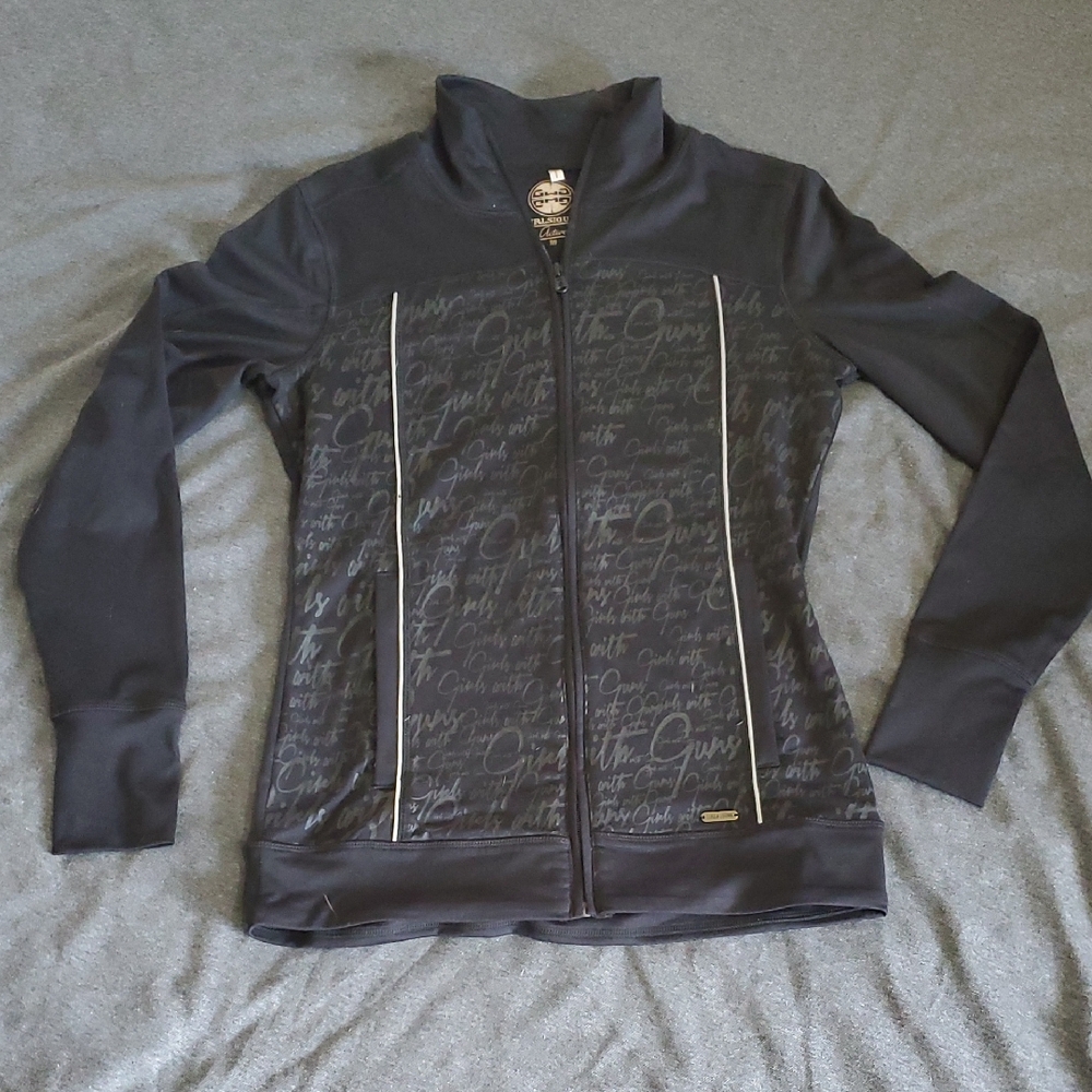 Girls With Guns Women's Black Jacket Sz M Zip Up Pockets Thumb Holes 🔥
